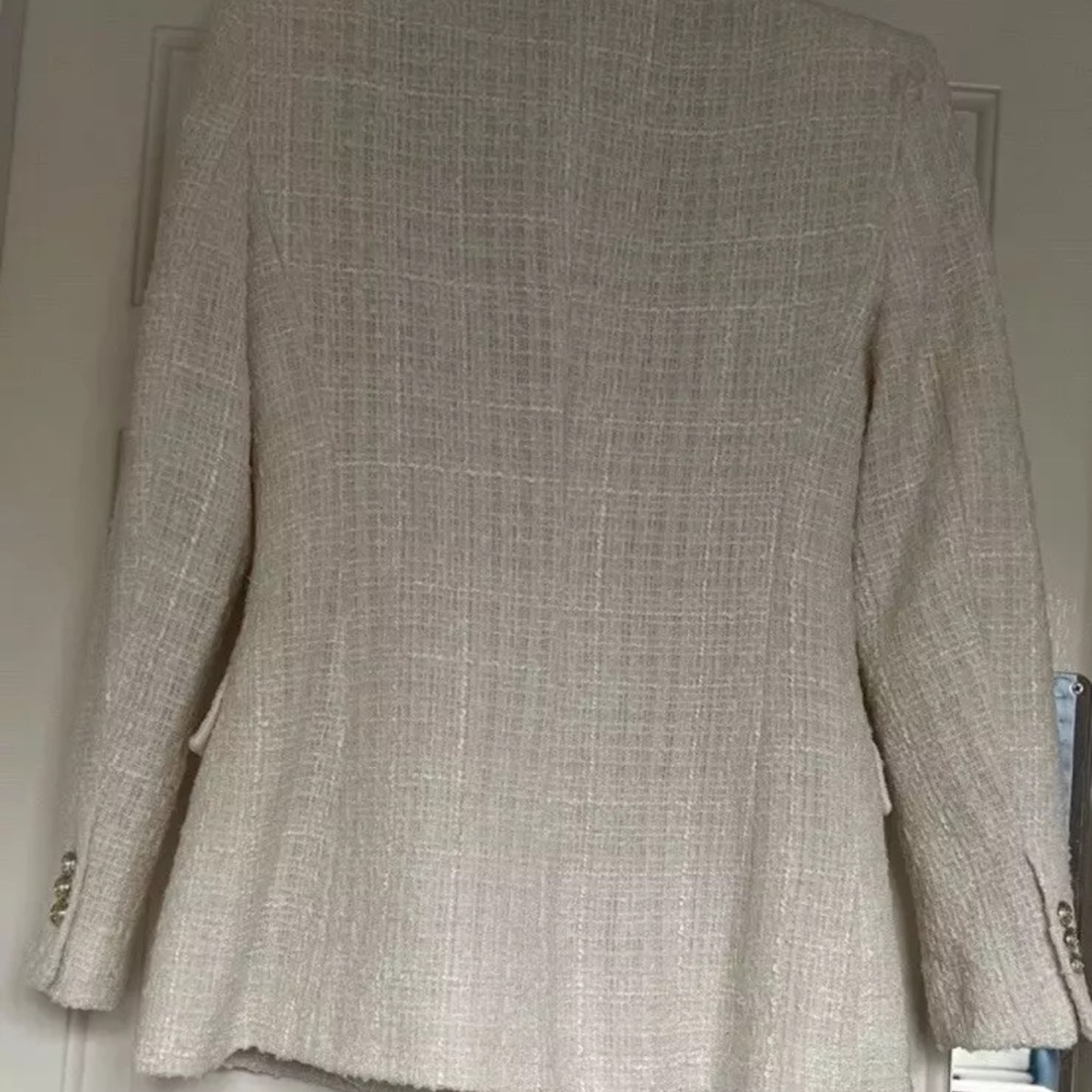 ZARA ECRU GOLD BUTTON DBL BREASTED BLAZER BLOGGERS FAVE KATE MIDDLETON TWEED XS - Picture 9 of 13